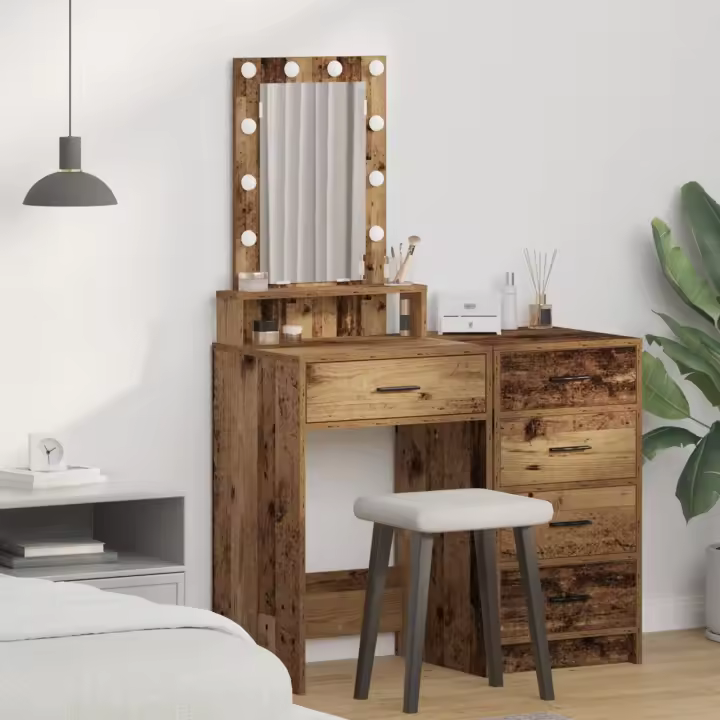 Mesa de tocador vidaXL con luces LED Madera vieja 50x41x140 cm - 1