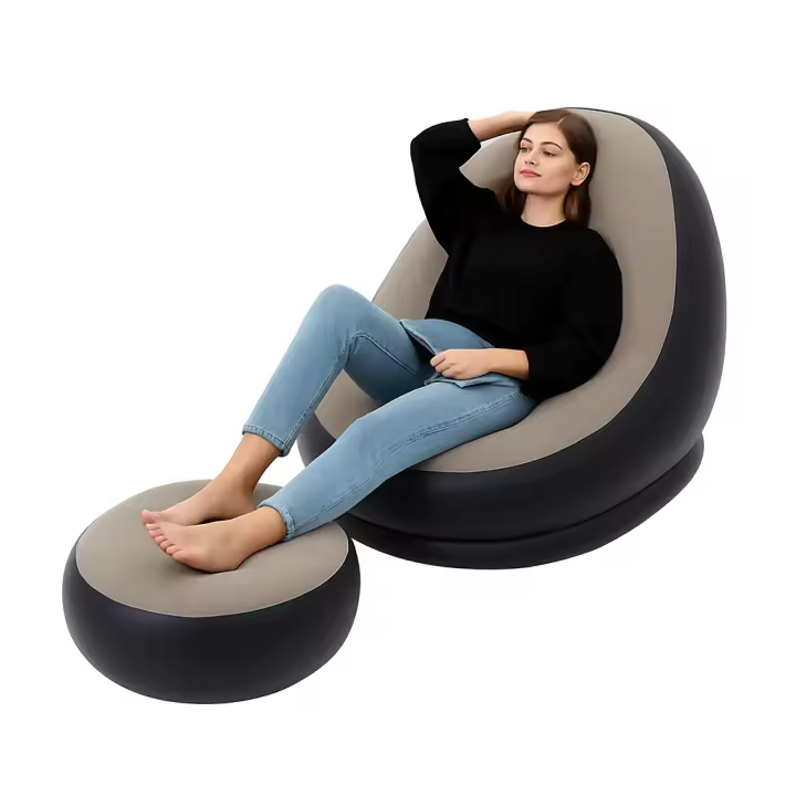Sillón Hinchable con Reposapiés Incluido – Sofá Inflable Ergonómico para Interior y Exterior, Ideal para Dormitorio, Salón, Camping, Terraza o Jardín – Diseño Moderno y Ultra Cómodo - 1