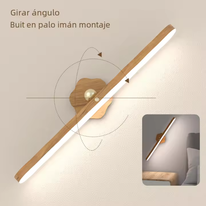 Lámpara De Noche LED De Madera Con Espejo Luz Frontal Recargable Magnética Para Dormitorio Lámpara De Borde Táctil - 1