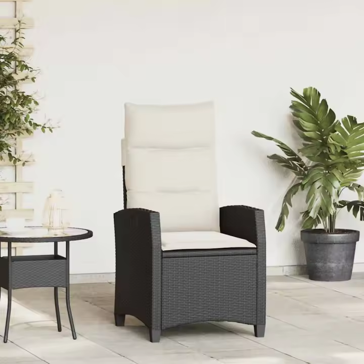 vidaXL Silla de jardín reclinable con mesa auxiliar ratán negro en color Negro y crema/beige y crema/Gris y azul y más | cómodas modernas ergonómicas para comedor cocina salón hogar - 1