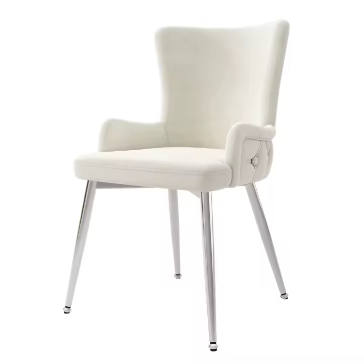 Juego de 4 Sillas de Coque Terciopelo Beige Lujo | Patos de Metal Plisado Resistentes y Elegantes | Estilo Moderno para Sala de Estar, Dormitorio y Espacios de Ocio - 1