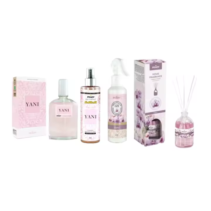 LOTE YANI PRADY PARFUMS - Fragancia 90ml + Bruma Corporal 250ml + Ambientador Spray 220ml + Mikado 100ml - 1