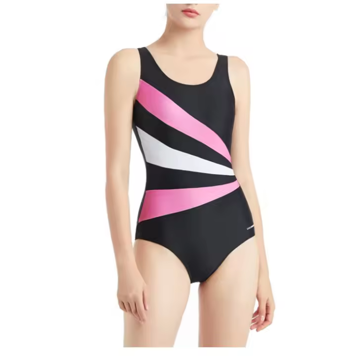 Bañador de Una Pieza para Mujer Traje de Baño de Tres Paneles Frontales en Contraste Ropa de Baño con Espalda en U Baja Talla L Negro - 1