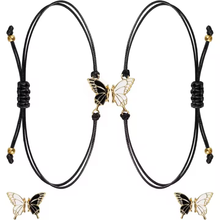 Fentar - Pulseras de la amistad (2 unidades), pulsera para mejores amigas con colgante de mariposa, lindas pulseras a juego, longitud ajustable, pulsera de larga distancia - 1