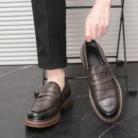 Nuevos Loafers Para Hombre En Cuero Patentado Con Patrón De Piedra Zapatos De Boda Y Casual Con Punta Redonda Cierre SLIP-ON - details 26