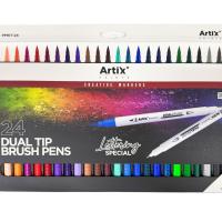 ARTIX Rotuladores Lettering, 24 Colores Surtidos, Brush Pens Punta Fina, Pincel Doble Punta, Marcadores Acuarelables, Especial para Lettering, Graffiti, Caligrafía, Dibujo, para Niños y Adultos (24） - details 0