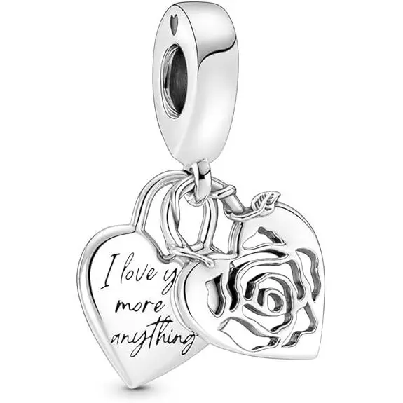 Pandora Moments - Colgante doble de plata de ley con corazón de rosa，Incluye Caja Original - 1