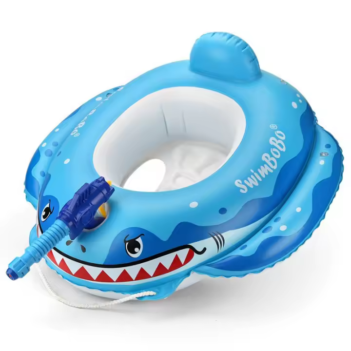 Anillo de natación para niños Swimbobo con forma de tiburón, estampado de dibujos animados, asiento inflable - 1