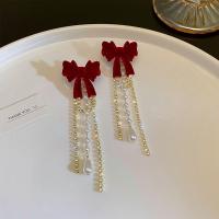 2025 pendientes de borlas de Perlas con LZO de focado Rojo, temperament Femenino, pendientes largos de lujo de alta gama,2 Pares - details 1