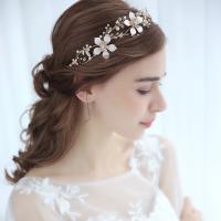 Diadema De Boda Elegante Tiara Con Perlas Y Flores Joyería Para El Cabello De Novia Metálica Dorada Hecha a Mano Accesorios De Cabello Para Mujeres - details 4