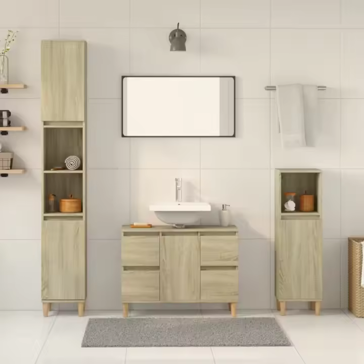 vidaXL Set de muebles de baño 3 pzas madera contrachapada roble Sonoma - 1