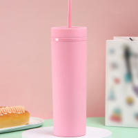 Taza De Plástico Doble Capa Con Gran Capacidad Y Alto Valor Estético Taza De Bebida Fría Con Tubo Recto Taza Portátil Con Pajita Para Adultos - details 3
