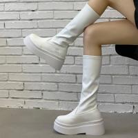 Botas De Mujer Elegantes Y Modernas De Otoño/Invierno Con Punta Redonda Y Tacón Cuadrado Suelo Grueso Retro Botas De Caballero Temporada Primavera/Automnada Alta Hasta La Rodilla Material PU Y Microfibra - details 4