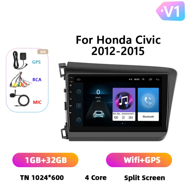 Podofo Radio de coche Android 2 Din para Honda Civic 2012 2013 2014 2015 Carplay 8+128GB AI Voice WIFI+4G DSP GPS Navegación Multimedia Reproductor de Video - 1