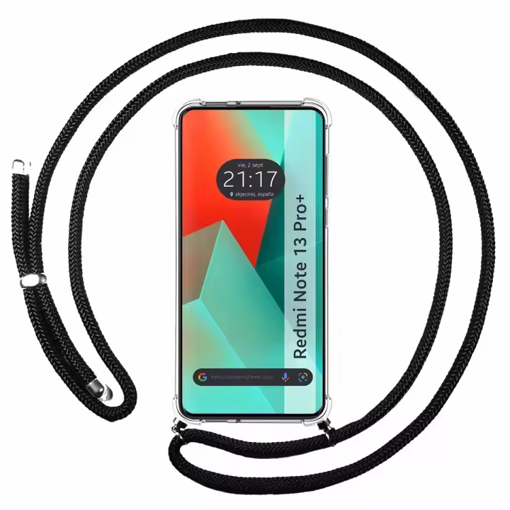 Funda Colgante Transparente para Xiaomi Redmi Note 13 Pro+ Plus 5G con Cordon Negro - 1