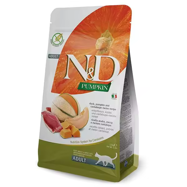 FARMINA N&D CAT PUMPKIN PATO 1,5KG / Alimento completo para gatos adultos receta. Elaborado a base de pato, calabaza y melón cantalupo - 1