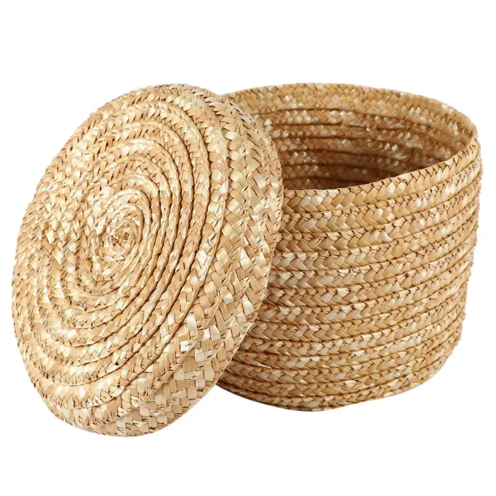 Cesta de almacenamiento tejida de paja de trigo, cesta de almacenamiento innovadora, cesta decorativa rústica con acabado marrón Natural (mediano) - 1
