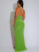 Vestido Elegante De Mujer Sin Cintura Con Collar Swing Y Abertura Alta En Espalda Con Hebilla De Metal Estrella De Cinco Puntos Vestidos De Baile - details 14