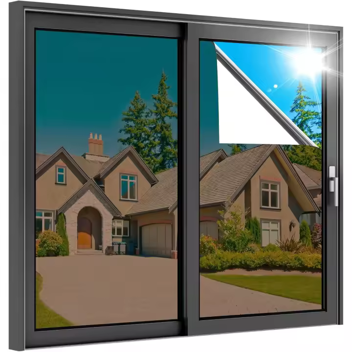Vinilo Espejo para Ventanas 90x400cm, Vinilo Espejo Unidireccional Adhesivo, Lámina Privacidad Ventana Anti UV Anti Calor, Vinilos para Cristales Anti Sol para Hogar Oficina, Marrón Plata - 1
