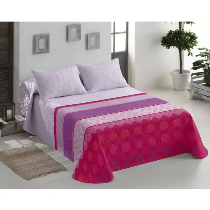 HIPERMANTA. Colcha bouti + 1 CUADRANTE  decoratico (50x70 cm) modelo LIVERPOOL ROSA para CAMA de 90 cm (180x270 cm). Para primavera-verano. - 1