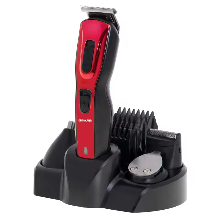 Mesko MS2931 Cortapelos Hombre Maquina Afeitar Cortar Pelo y Barba, 5 Cabezales Acero Inox Intercambiables, , Negro/Rojo - 1