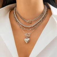 Collar Gargantilla Punk Multicapa Con Pendiente De Corazón Para Mujer Joyería De Fiesta Boda Para Niñas Cadenas De Enlace De Acrílico - details 6