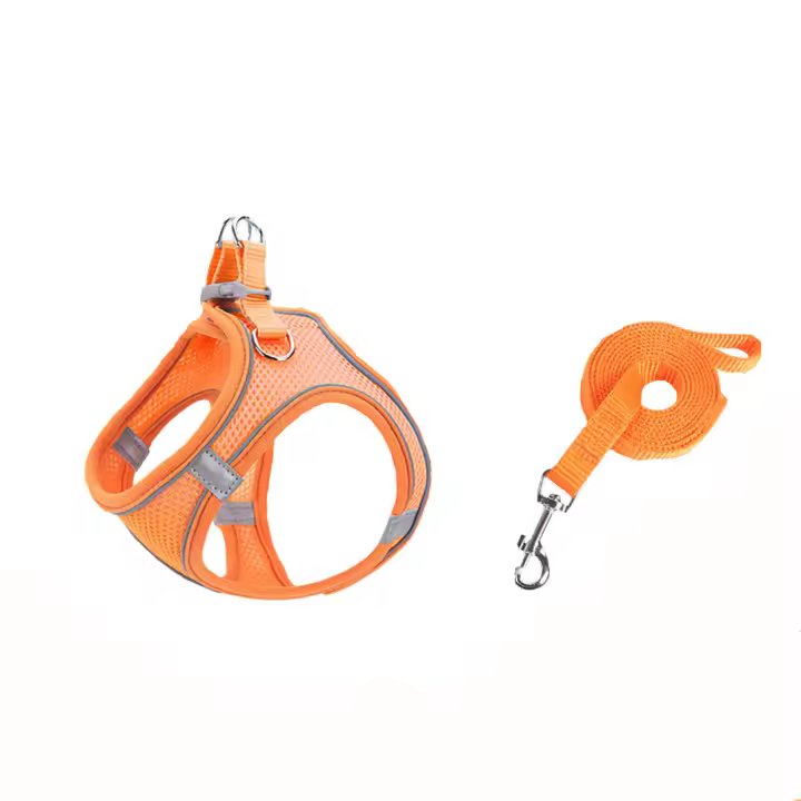 Correa para mascotas tipo chaleco, arnés para perros y gatos, cadena reflectante y transpirable para pasear perros, (S, naranja) - 1