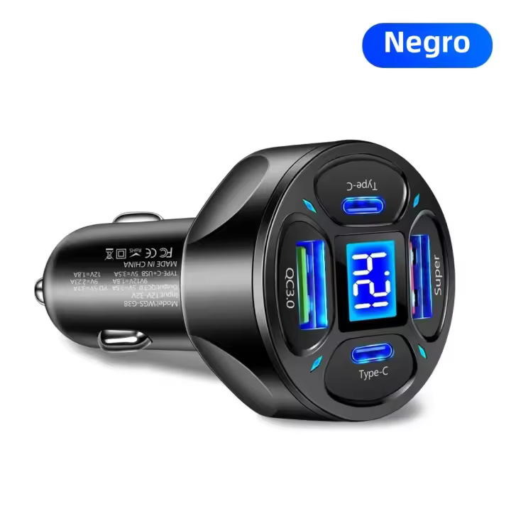 Cargador De Coche 66W USB PD Con 2 Puertos USB Y 2 PD Cargador Rápido 3.0 Para iPhone Xiaomi Samsung Adaptador De Carga Rapida - 1