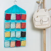 Organizador De Ropa En Estante De Pared 16 Compartimentos Almacenamiento De Ropa De Tela Malla Con Bolsillos Transparentes Para Armario Colgante - details 0