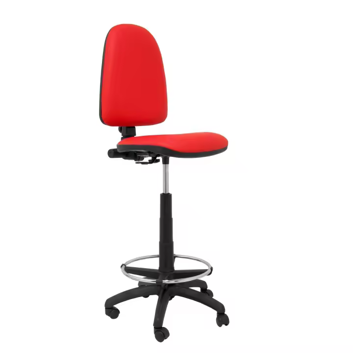 Piqueras Y Crespo Taburete Ergonómico Regulable en Altura con Aro Reposapiés Cromado Similpiel Rojo - 1