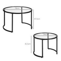 HOMCOM Juego de 2 Mesas Nido, Mesas de Centro para Salón Redondas, Tablero de Vidrio Templado y Marco de Acero, para Dormitorio y Oficina, Grande 70 cm, Pequeña 54 cm, Negro y Transparente - details 2