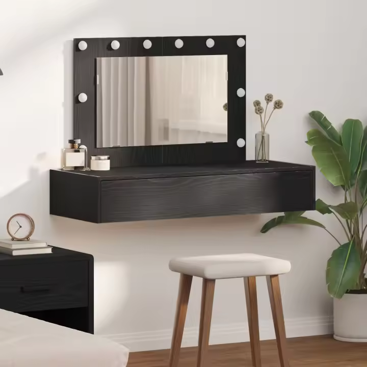 Mesa de tocador colgante vidaXL con luces LED en roble negro - 1