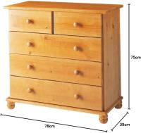 Comoda de Cinco Cajones Realizada en Madera de Pino Color Miel Medidas (81x78x39) cm - details 0