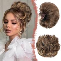 Synthetic Curly Messy Bun Peluca Clip En Extensión De Cabello Corto Con Gran Peine Elástico Y Cordón Estilo Updo Para Negras - details 8