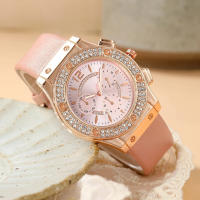 Reloj De Cuarzo Para Mujer 2PCS Set Rosa Lujo Con Rhinestone Y Pulsera De Cristal Reloj De Mano De Moda Y Casual Con Cierre De Hebilla - details 9