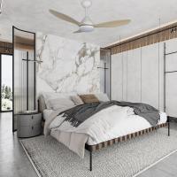 Akunadecor - Ventilador de techo modelo KARMA blanco/madera, motor DC 6 velocidades Tecnología Led 20W sistema CCT 1900 Lúmenes, Control remoto con temporizador, luz regulable en color e intensidad, Memoria motor inverter verano/invierno ultra silencioso. - details 1