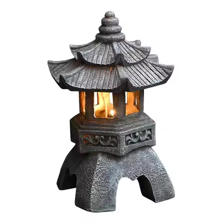 Linterno Jardín Luz solar Jardín Luz Piedra pagoda decoración Jardín resina Escultura Luz al Aire Libre (1 piezas) - 1