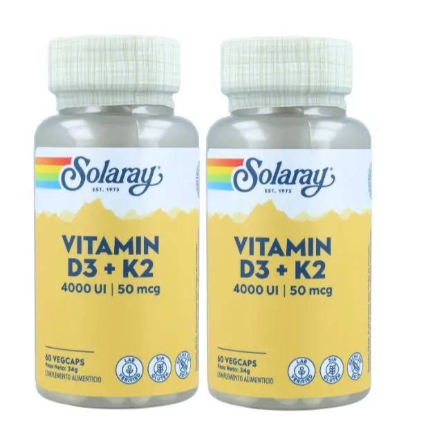 Solaray - Pack 2 - VITAMINA D3+K2  - 120 cápsulas - Salud ósea y Cardiovascular - Apto Vegetarianos - 1