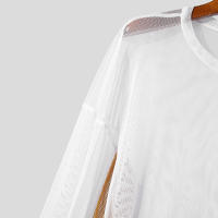Camiseta De Hombre Con Parches De Malla Manga Larga Estilo Casual Streetwear Translúcida Suéter De Moda INCERUN - details 13