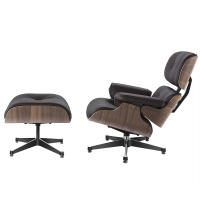 EU Stock TY304 Classic Recliner Light Walnut Armchair With Dark Brown Cowhide Black Big Head Foot 360° Swivel Lounge Chair Furniture Genuine Leather Recliner Chair Modern Lounge Chair with Ottoman for Home Living Room Office (Brown) - details 2