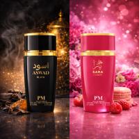 Pack Pareja Perfume Hombre + Mujer EDP 100ml ASWAD Black + SARA Candy Árabe Importado Larga Duración - details 0