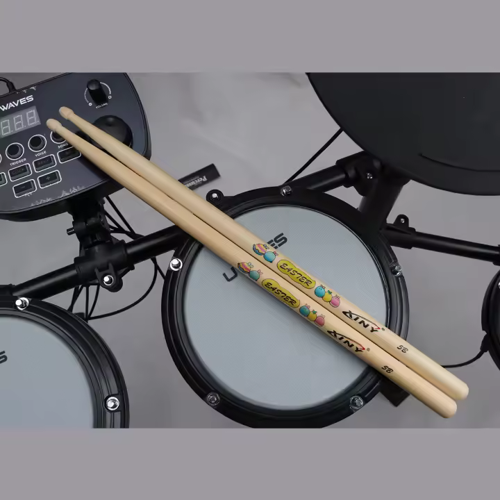 Pareja De Bastones De Batería De Madera De Maple Temática De Pascua 5A7A5B | Elementos De Huevo De Conejo Para Regalo De Festividades | Natural Para Baterista - 1