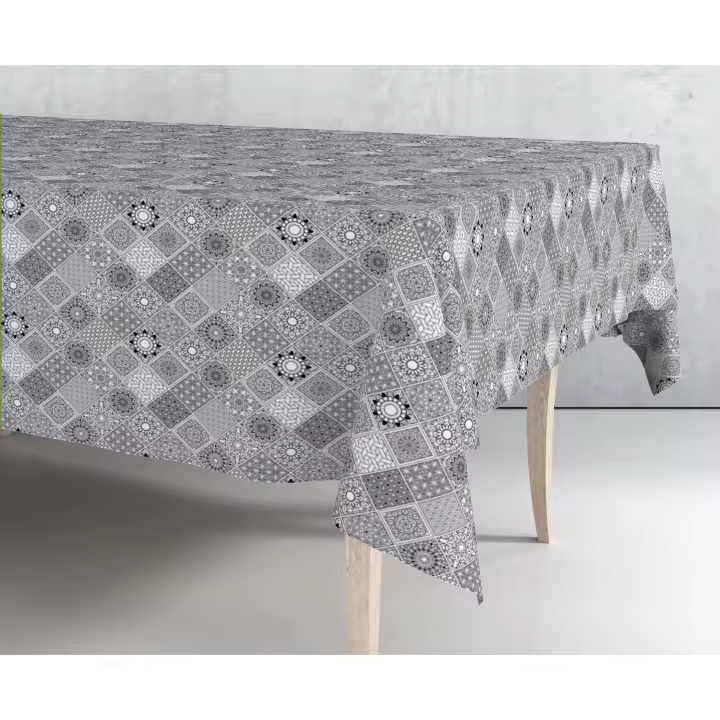 Mantel de hule estampado por metros - Blanco y negro 43301-1    mantel por metros; manteles; mantel barato; mantel jardín - 1