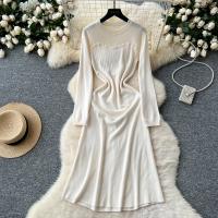 Vestido Rosa Francés De Estilo Simple Para Damas Con Cuello En V Manga Larga Sólido Suave Ajustado Casual De Otoño Vestido Largo De Hogar - details 2