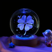 Bola De Cristal Con Cuatro Hojas De Oro Y Luz Coloreada 3D Decoración Familiar Para Dormitorio Regalo De Cumpleaños Y Día De La Madre - details 1