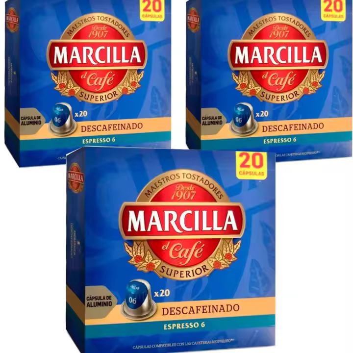 3 cajas de Descafeinado Marcilla , 20 cápsulas de aluminio compatibles con Nespresso - 1