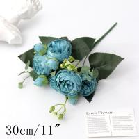 Bouquet De Flores Artificiales Azul Rosas Falsas Para Decoración Interior Hogar Jardín Bodas Fiesta Decoración Vaso Accesorios - details 3