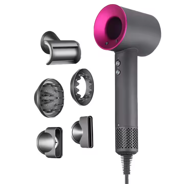 Secador de pelo sin Hojas de Alta potencia, de 3 niveles constant temperature, 5 Boquillas de recambio, Alta velocdad, decidlio, Iones negativos, hogar y baño - 1