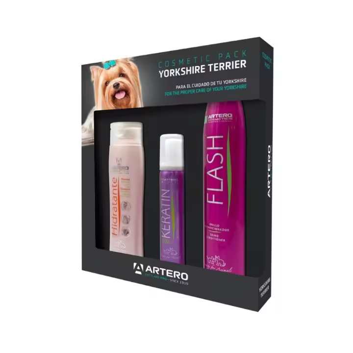 ARTERO - Pack Productos Yorkshire Terrier (Champú Hidratante, Acondicionador Keratin y Spray Flash) - 1