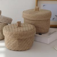 Caja De Almacenamiento De Jute De Sección Redonda Para Regalos Y Snacks Caja De Almacenamiento De Flores De Seagrass Con Tapa Caja De Armario Ecológica Y Hecha De Fibra Vegetal - details 0